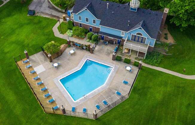 Aerial View Of Pool  at Hurwich Farms Apartments, South Bend, Indiana