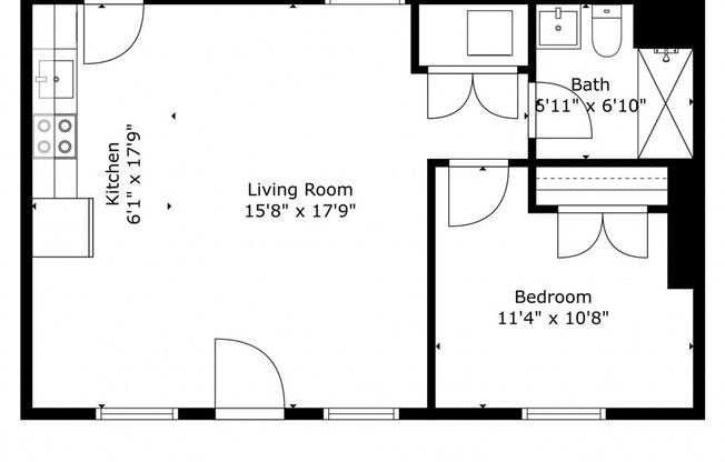 1 bed, 1 bath, 480 sqft, $1,100, Unit 204