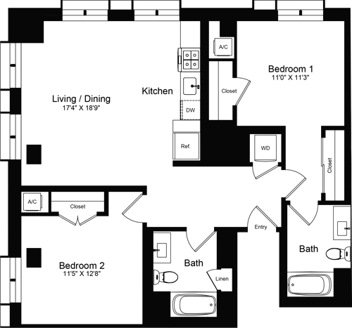 2 beds, 2 baths, 1,100 sqft, $5,465, Unit 214