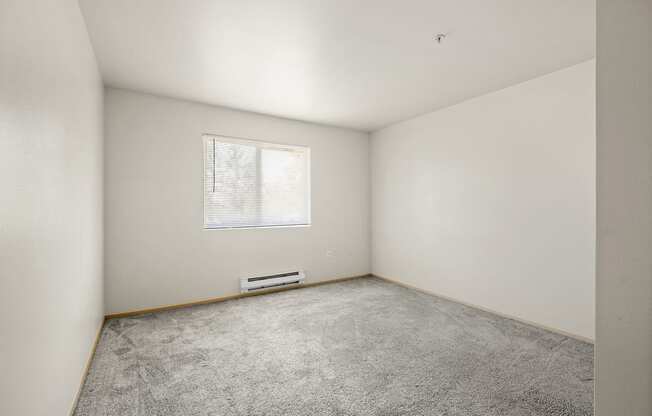 a bedroom with white walls and carpet at Mill Pond Apartments, Auburn Washington