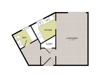 Studio, 1 bath, 494 sqft, $1,495