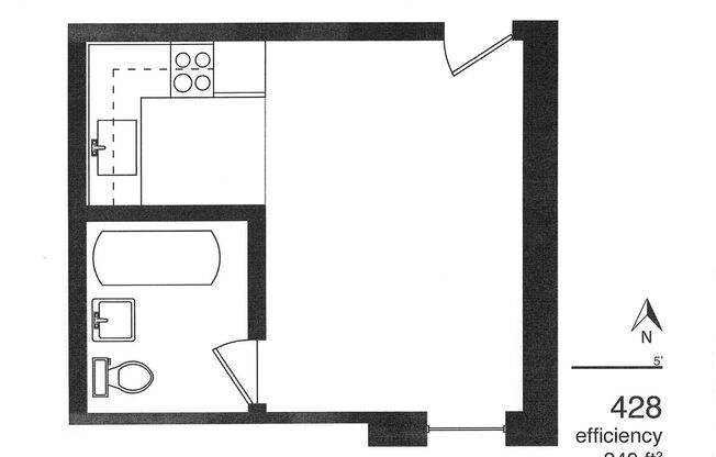 Studio, 1 bath, 195 sqft, $470, Unit 428