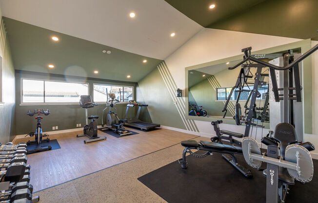 a gym with weights and other exercise equipment in a home