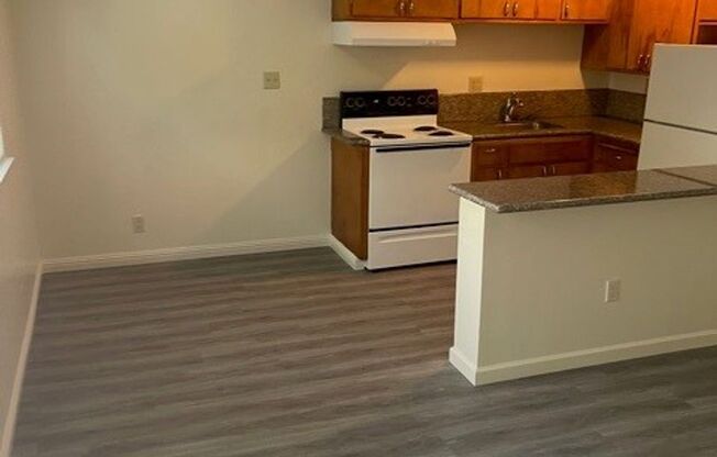 A Large two-bedroom in a modern building, with newly installed Hardwood Flooring