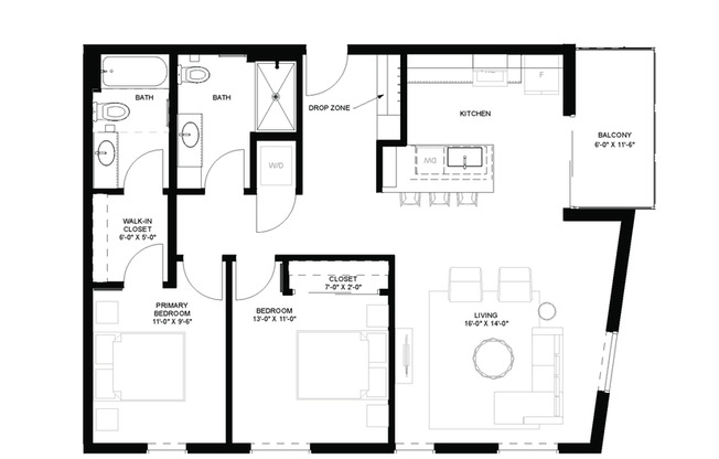 2 beds, 2 baths, 1,027 sqft, $2,350, Unit 201