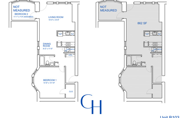 2 beds, 1 bath, 962 sqft, $2,395, Unit B-103