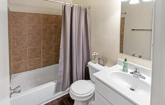 This is a photo of the bathroom of a 742 square foot, 2 bedroom apartment at Romaine Court Apartments in the Oakley neighborhood of Cincinnati, Ohio.