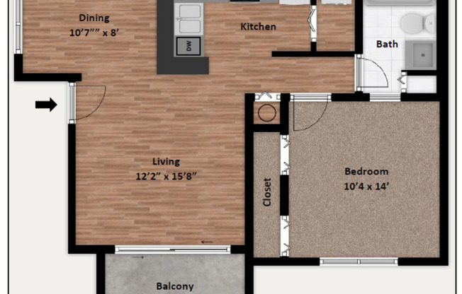 1 bed, 1 bath, 725 sqft, $1,845, Unit 14-101