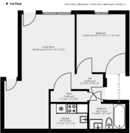 1 bed, 1 bath, 645 sqft, $895