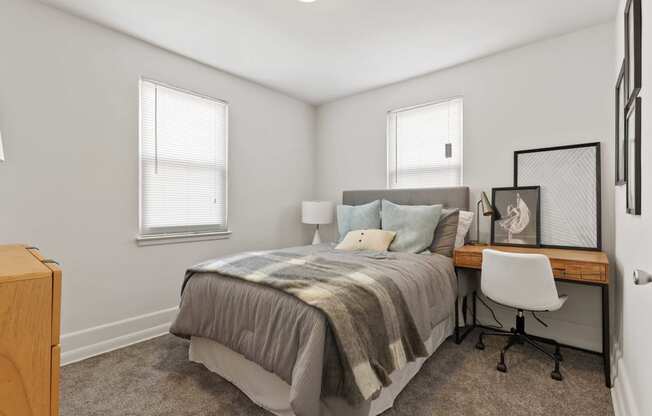 Bedroom with lots of light at Donnybrook Apartments, Towson, Maryland