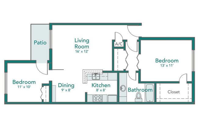 2 beds, 1 bath, 838 sqft, $1,435, Unit 1206