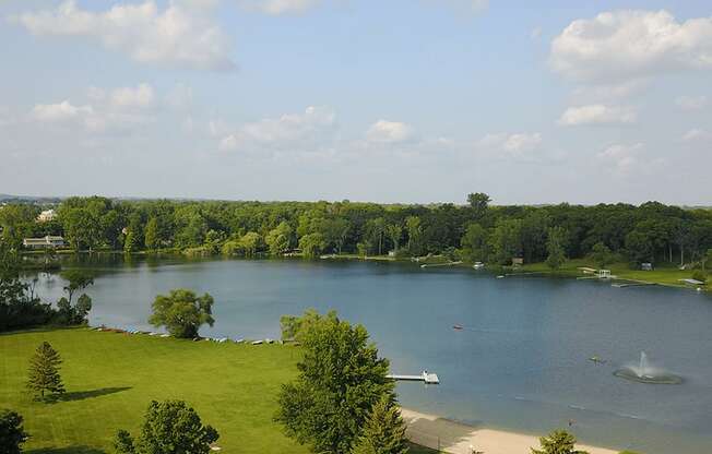 aerial view of lamebrton lake in northeast grand rapids