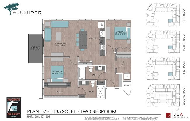 2 beds, 2 baths, 1,135 sqft, $2,345, Unit 301