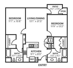 2 beds, 2 baths, 960 sqft, $3,621