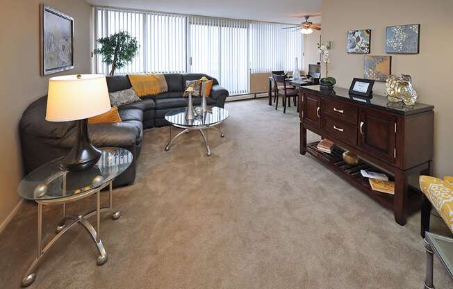 2 Bedroom 1 Bath Model Suite Living Area at Harbor Crest Apartments in Euclid OH