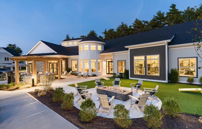 Evenings glow a little brighter with fireside seating, outdoor games, and inviting spaces at Modera South Shore.