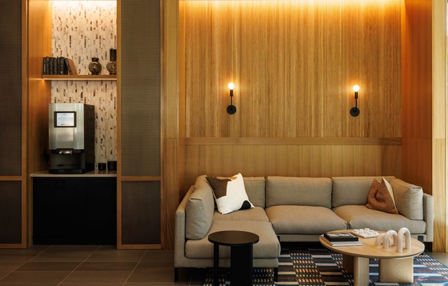 Hotel-inspired lobby with coffee bar
