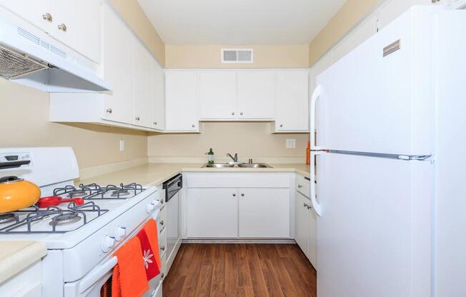 a kitchen with a stove sink and refrigerator