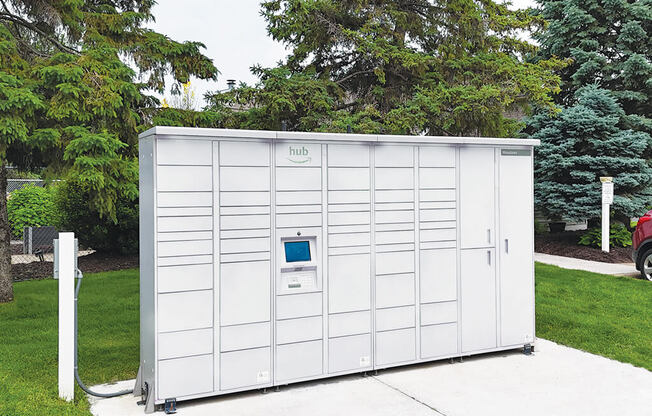 A white utility box with the word