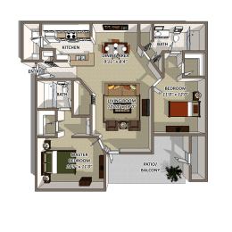 2 beds, 2 baths, 1,069 sqft, $1,486