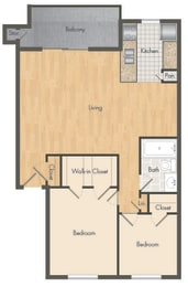 2 beds, 1 bath, 735 sqft, $1,258