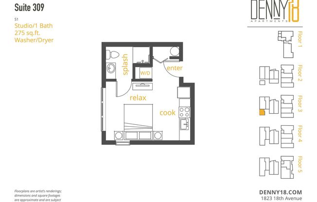 Studio, 1 bath, 297 sqft, $1,095, Unit 309 MFTE