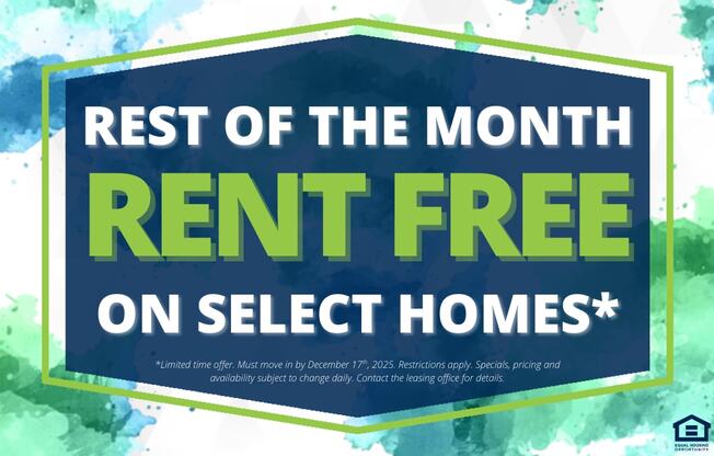 A promotional image advertising rent-free homes for the rest of the month.