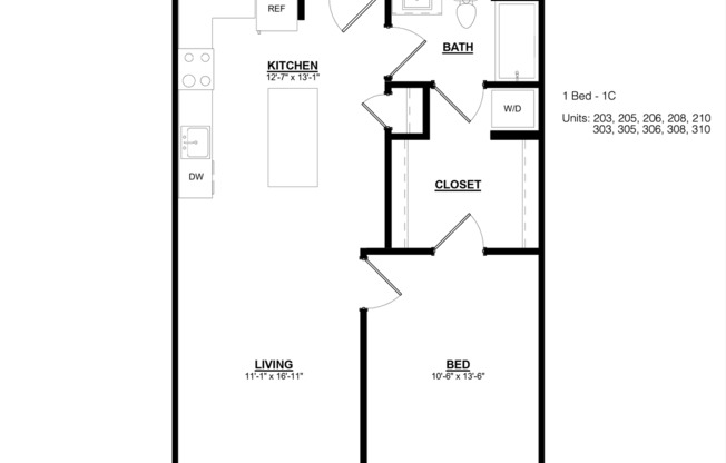 1 bed, 1 bath, 701 sqft, $1,295, Unit 203