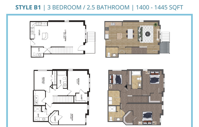 3 beds, 2.5 baths, 1,400 sqft, $1,850, Unit A-108