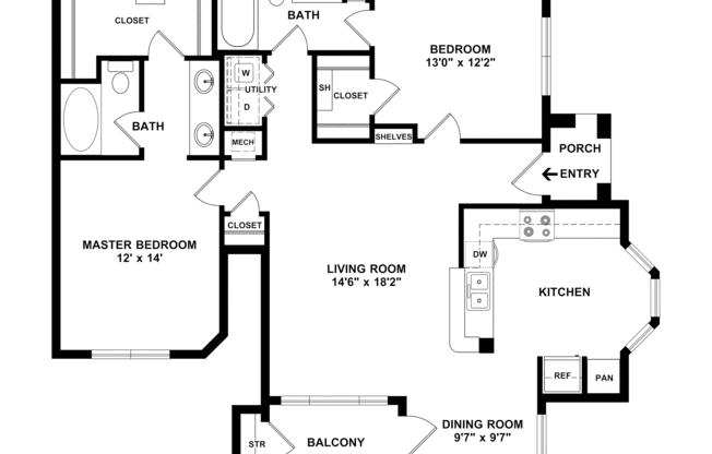2 beds, 2 baths, 1,232 sqft, $1,600