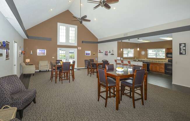 Dining Room and Lounge in Clubhouse with Vaulted Ceilings