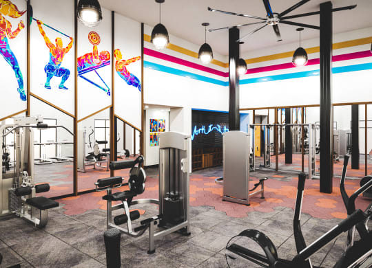 Fitness Center equipped with workout machines.