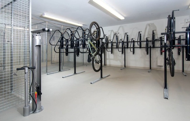 the new store is filled with bikes on racks