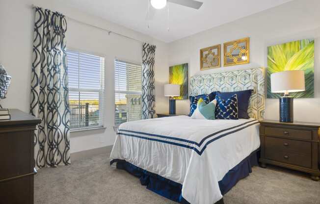 Bedroom With Ceiling Fan at McCarty Commons, San Marcos