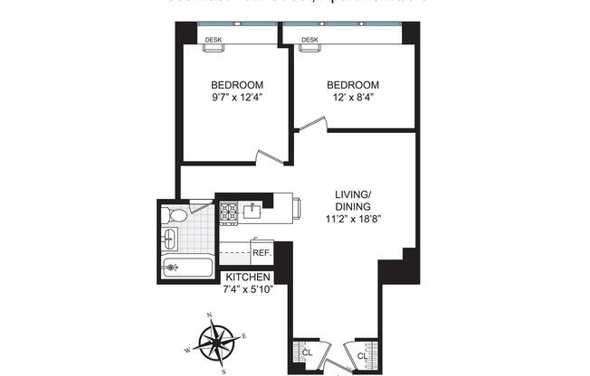 2 beds, 1 bath, $3,995, Unit 5J