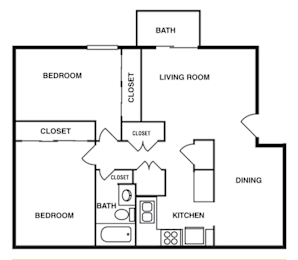 2 beds, 1 bath, 808 sqft, $1,050