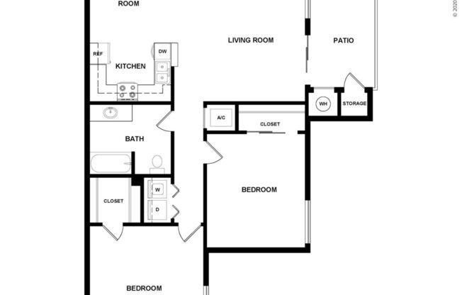 2 beds, 1 bath, 988 sqft, $1,088