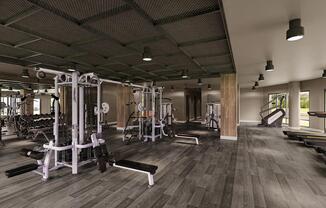 Club-quality fitness studio with TRX system, Peloton bikes, and fitness on-demand.