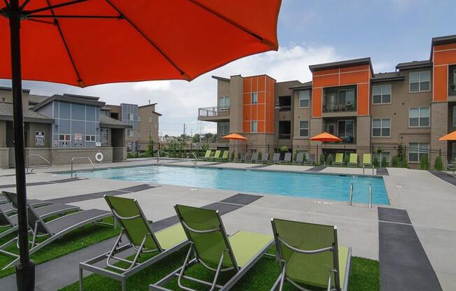 Swimming Pool And Relaxing Area at Lofts at 7800 Apartments, Midvale