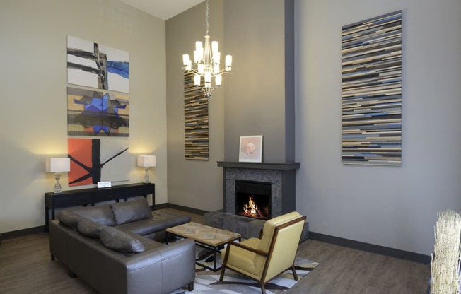 Fireplace Area at Newberry Square Apartments, Lynnwood, WA