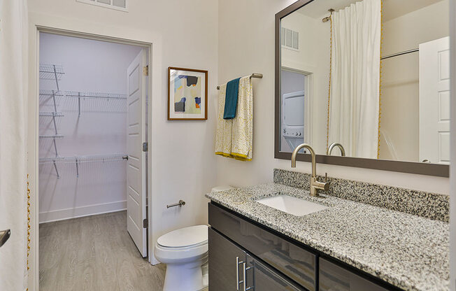 Bathroom With Adequate Storage at Link Apartments® Montford, North Carolina, 28209