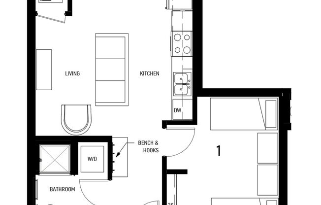 1 bed, 1 bath, 553 sqft, $1,550, Unit 303