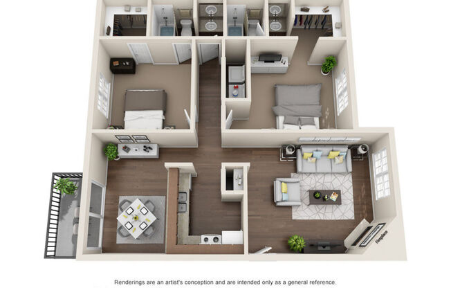 2 beds, 2 baths, 1,051 sqft, $1,535