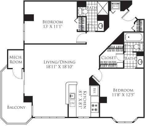 2 beds, 2 baths, 963 sqft, $2,631, Unit L04