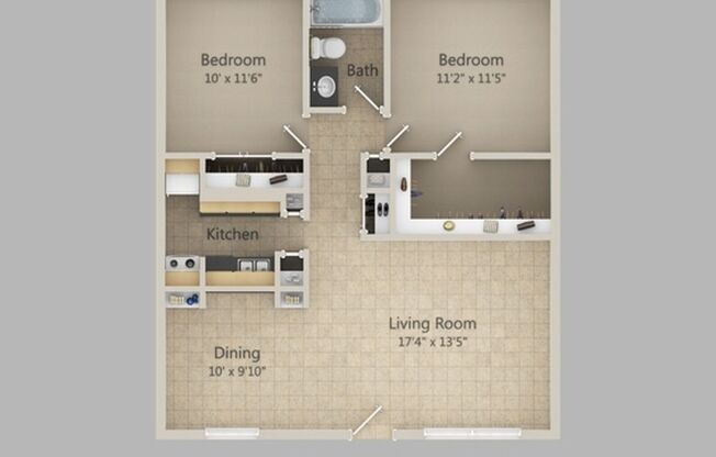 2 beds, 1 bath, 896 sqft, $1,250, Unit 1101-124