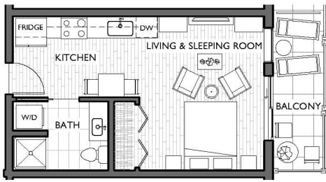 Studio, 1 bath, 390 sqft, $1,345