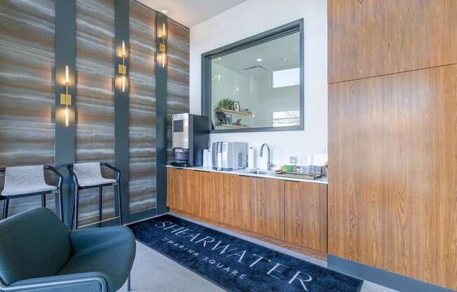 a room filled with furniture and a large mirror at Marina Square, Washington, 98337