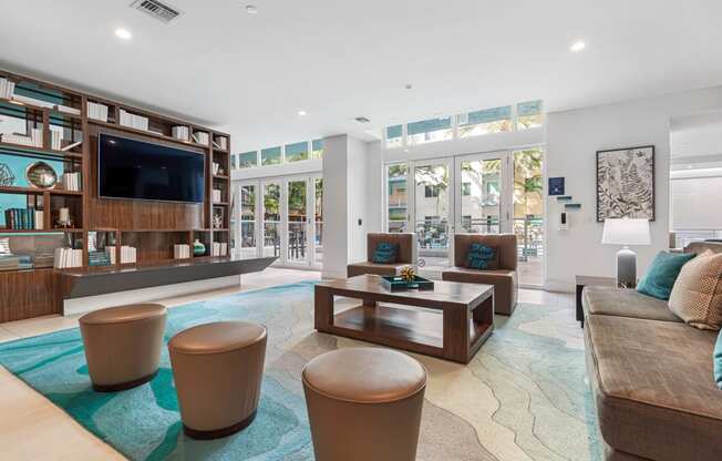 a living room with couches and a television