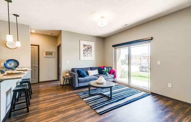 Living room of 2 bedroom apartment for rent at 360 at Jordan West best new apartments West Des Moines IA 50266