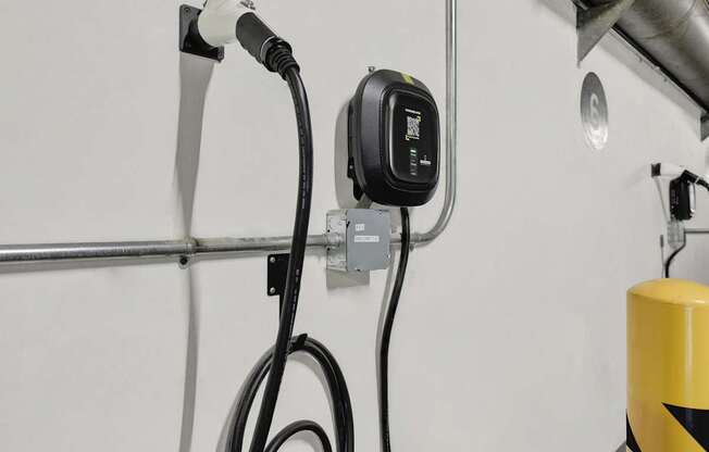 A black and white plug is connected to a yellow cylinder.